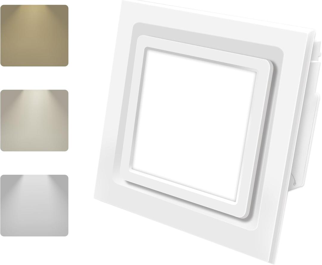 Bathroom Ventilation Fan with Light,With light color controller,12W Square LED 3000K/4500K/6000K,141 CFM,0.7 Sones Quiet Bathroom Exhaust Fan,White(3-Colour LED)