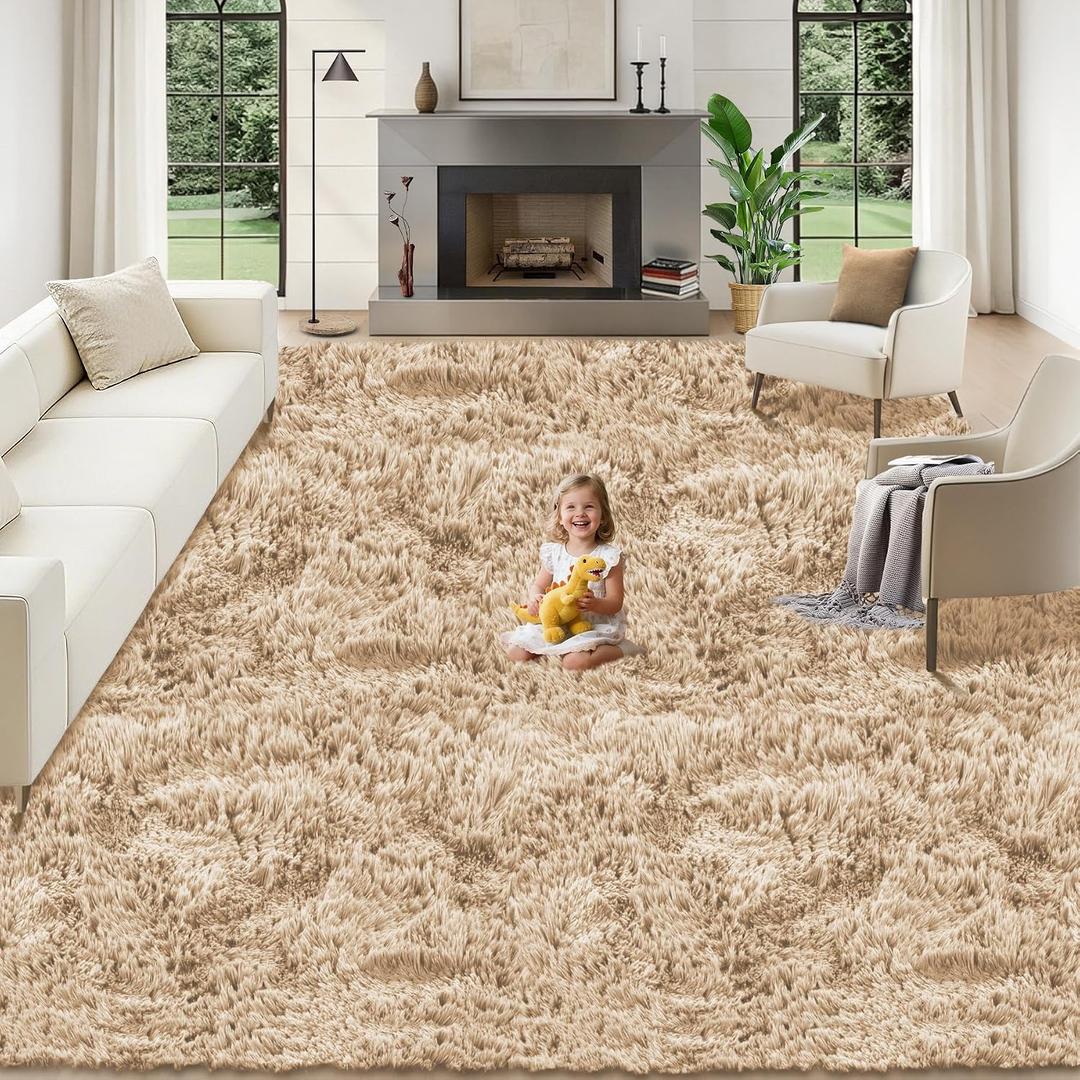 8x10 Area Rugs for Living Room: Soft Camel Fluffy Rug Shag Washable Rug Plush Fuzzy Indoor Carpet for Bedroom Nursery Playroom Girls Boys Kids Room (Camel, 8'x10')