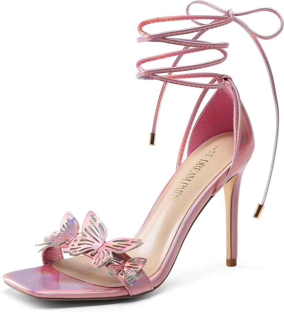 DREAM PAIRS Lace Up High Heels Stilletos Gladiator Open Square Toe Fashion Dressy Wedding Bridal Pumps Sandals (8)