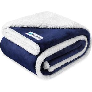 PetAmi Waterproof Dog Blanket for Medium Large Dog Puppy Cat Throw for Couch Cover Leakproof Protection, Sherpa Fleece, Reversible Soft Washable 60x40 Navy Blue