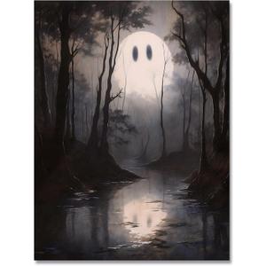 Halloween Decor Wall art Prints Dark Forest Ghost Ghost Poster art Holiday Art Gifts 12x16in Unframed
