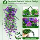 Artificial Hanging Flowers for Outdoors Decorations 2 Pack, Fake Hanging Flowers, UV Resistant Artificial Hanging Plants Outdoors for Home Porch Patio Balcony Baskets Yard(Double Purple)