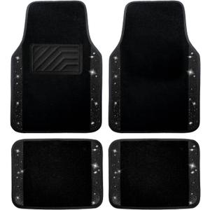 Crystal Bling Diamond Car Floor Mats, Shining Rhinestone Carpet Sparkly Glitter with Anti-Slip PVC Heel Pad Waterproof Universal Fit Automotive SUV,Sedan,Van,Women Gifts 4pcs (Black Diamond)