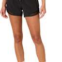 Amazon Essentials Women's Regular-Fit Athletic Ruched Waistband Woven Running Shorts (Large, Black)