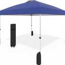 10x10 Pop Up Canopy - Instant Setup Beach Tent with Wheeled Carry Bag, 8 Sandbags & 4 Guy Lines - Portable Sun Shade for Camping, Events, Silver Coated Top, Blue