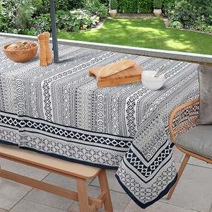 Outdoor Tablecloth Wrinkle-Free Stain Resistant Waterproof Polyester Fabric Table Cover with Zipper Umbrella Hole for Picnic/Party/Dinner/Patio Garden (60×84inch, Zippered)
