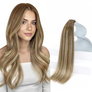 Sunny Hair Tape in Hair Extensions, 24 Inch 20Pcs 50g, Brown Balayage Blonde, Durable Tape ins for Women, Real Human Hair, Silky Straight, High Fashion