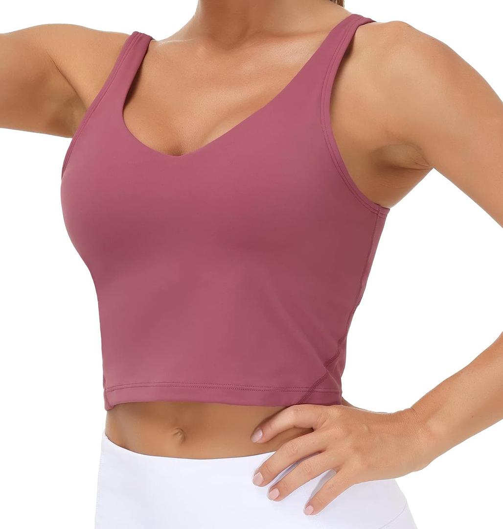 THE GYM PEOPLE Womens' Sports Bra Longline Wirefree Padded with Medium Support (Rose Red)