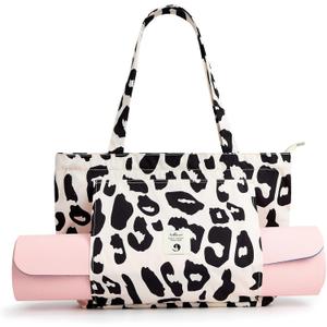WLLWOO WLLWOO Yoga Bags for Women with Yoga Mats Bags Carrier Carryall Canvas Tote for Pilates Shoulder for Travel Office Beach Workout (leopard)