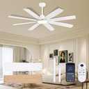 Ceiling Fan with Light and Remote/APP Control, 62 inch Large Low Profile Ceiling Fans for Living Room Patio, Quiet DC Reversible Motor, 8 Speed, 3CCT, Dimmable, Dual Finish 8 Blades, White