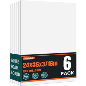 6 Pack White Foam Board for Art Craft, 24 x 36 x 3/16" Thick