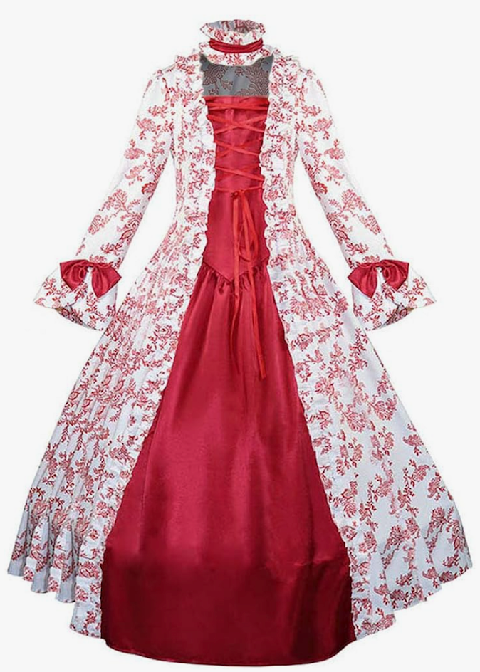 Medieval Queen Vitorian Dress Gothic Lace Bell Sleeve Ball Gown Renaissance Masquerade Vampire Costume, Size 12