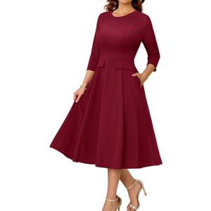 DRESSTELLS Cocktail Dresses for Women Formal Wedding Guest Church, Vintage Tea Party Dress with Pockets (Medium, Burgundy)