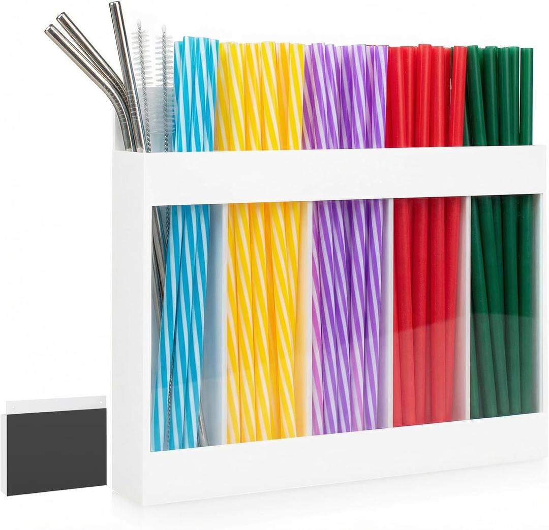 Straw Holder for Cabinet Door, Adhesive & Magnetic Straw Organizer with Clear Front, Slim Cabinet Straws Storage for Kitchen Pantry Cupboard Tumbler Accessories Inside Cabinetdoor Straws Dispenser