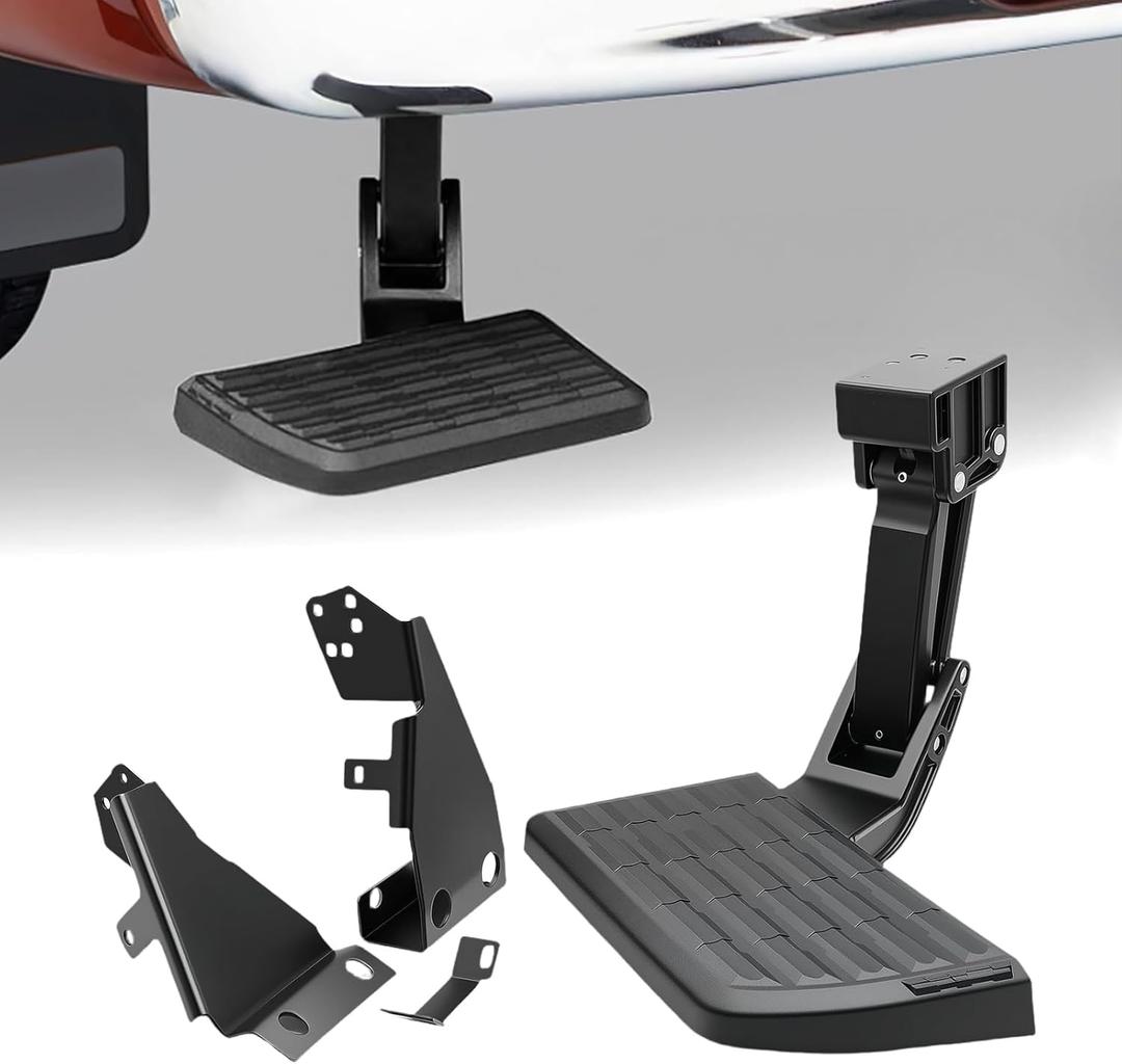 75328-01A Truck Rear Bed Step for Ford F150 2021 2022 2023 (Excludes Dual Exhaust) Truck Bed Side Step, Retractable Bumper Tailgate Bedstep Black Replace# 7532801A