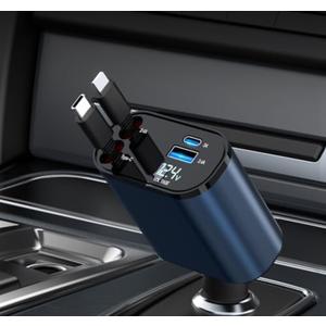 69W Fast Charging USB C Car Charger, 4-in-1 Retractable Phone Charger for iPhone 17, Travel Essentials, Gifts for Women Men, Car Accessories for Women Men, for iPhone 17 16 15 14 13, Galaxy, Pixel