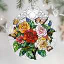 Christmas Ornaments - Butterfly & Rose Stained Glass Ornament | Christmas Tree Decorations | Hanging Ornaments for Home Decor | Holiday Decor | Xmas Decorations Xmas Gifts & Holiday Present