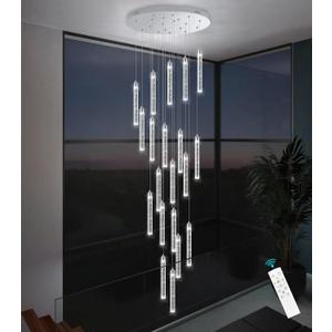 20-Lights Chandelier LED Dimmable Chandeliers for Entryway Flush Mount Ceiling Pendant Light Fixture Crystal Chandeliers for Living Room Chrome Finished Lighting Modern 156in High Ceiling Chandelier