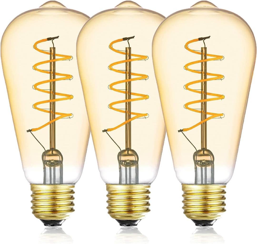 SHUWDKAR 12V LED Edison Bulbs 40W Equivalent, Low Voltage 4W Vintage Style Spiral LED Filament Bulb, E26 Medium Base, Warm White 2700K, 12volt Light Bulb Amber Glass for RV, 3 Pack