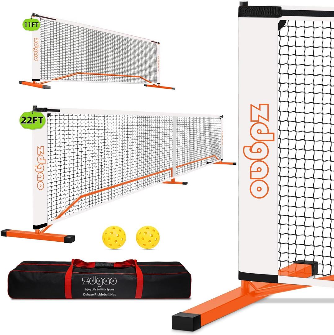 Zdgao Portable Pickleball Net for Driveway, 22FT Regularion Size Pickle Ball Net with Outdoor Pickleballs and Carry Bag, Weather Resistance Steady Steel Frame, 22FT x 36 inches, 11FT x 36"