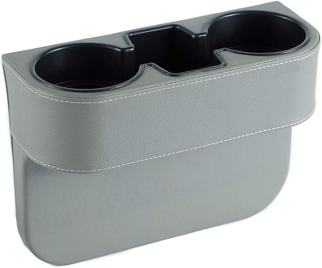 IOKONE Coin Side Pocket Console Side Pocket Leather Cover Car Cup Holder Auto Front Seat Organizer Cell Mobile Phone Holder (Gray)