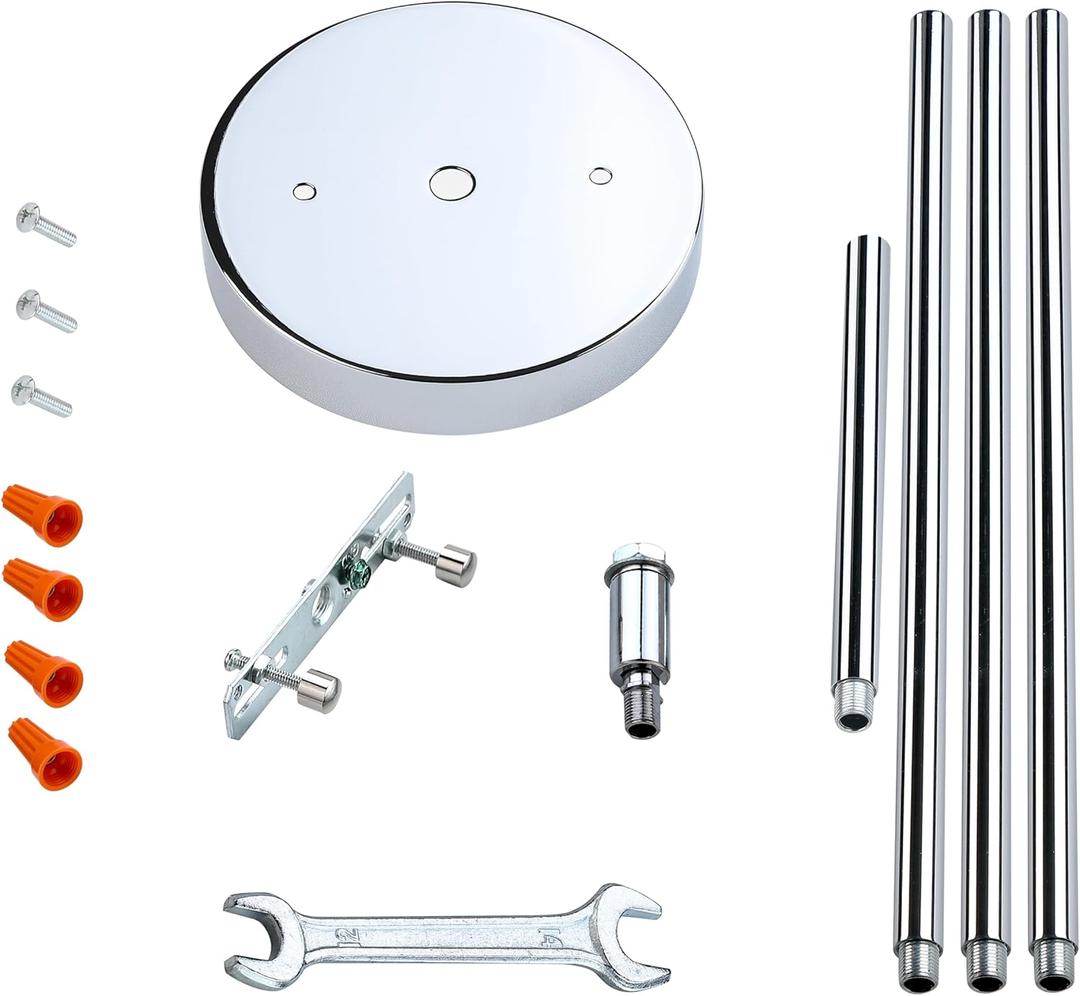3 Pack Replacement 5.1 Inch Light Canopy Kit with 11.8" Hanging Rod,Chrome Finish Replacement Cover Plate for Chandelier, Pendant Light, Swag Light, Ceiling Fan, Flower Basket or DIY Projects