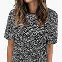 Women's Dressy Short Sleeve Shirts Summer Casual Leopard Printed Tops Fashion Crewneck Tees 5XL