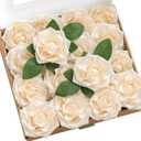 Ling's Moment Rose Artificial Flowers 16pcs Realistic Cream Avalanche Roses with Stem for DIY Wedding Bouquets Centerpieces Floral Arrangements Decorations