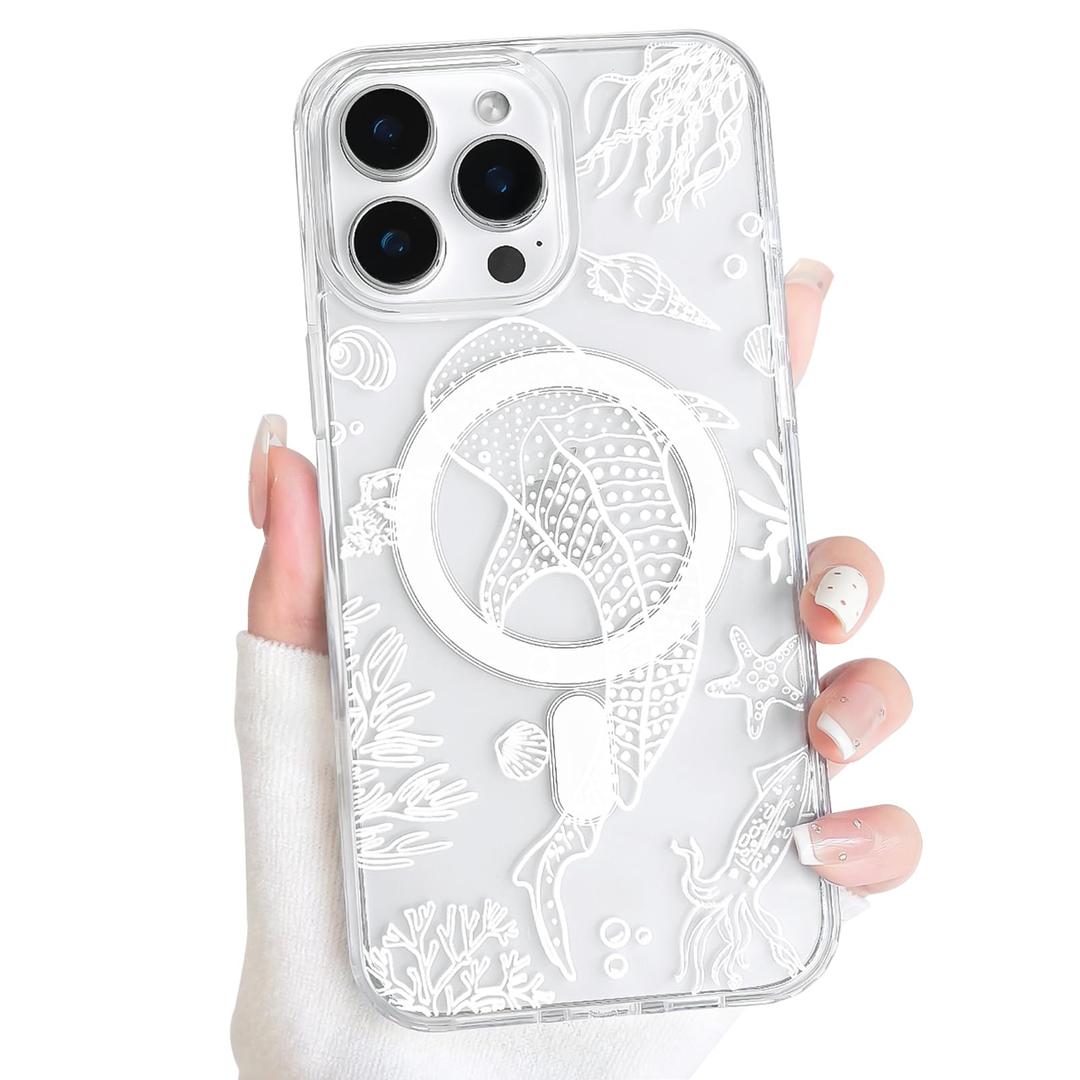 NITITOP Magnetic for iPhone 14 Pro Max Case Clear Sea - White Fish