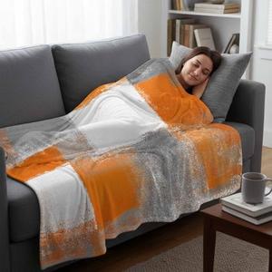 Orange Color Block Oil Painting Art Flannel Throw Blanket Fleece Blankets,White Gray Gradient Soft Warm Cozy Throws Lightweight Fuzzy Blanket for Sofa Couch Bed Car All Season Use,50x60in