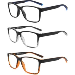 Blue Light Blocking Spring Hinge Reading Glasses Anti Eyestrain/Dryness Wide Square Reader Two Tone Computer Eyeglasse