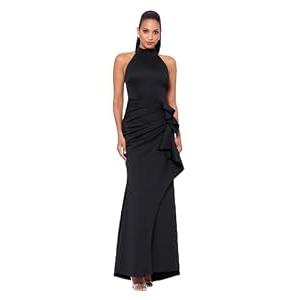 Xscape Women's Sleek Sleeveless V-Neck Gown with Cascading Ruffle and High Slit, Black, 8 (Black)