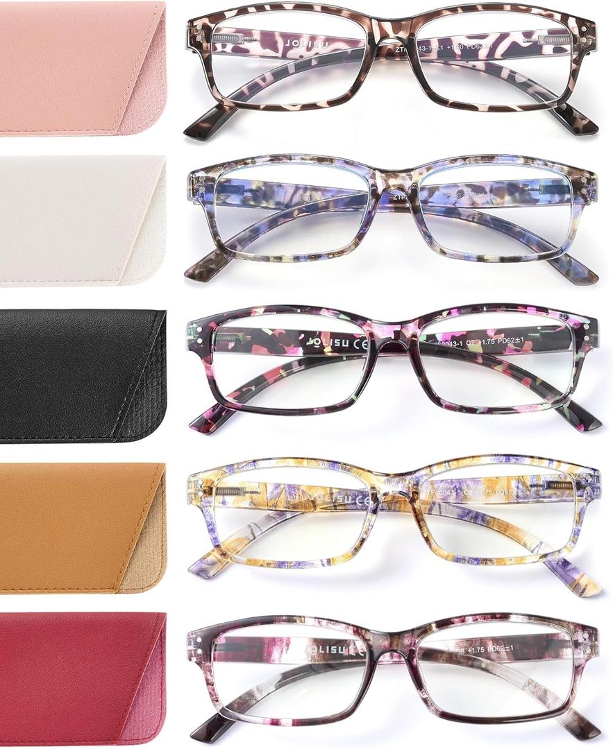 Reading Glasses for Women Men - 5 Pack Ladies Fashion Readers Computer Eyeglasses W/Spring Hinge - Blue Light Blocking Reading Glasses Anti Eyestrain 0.5