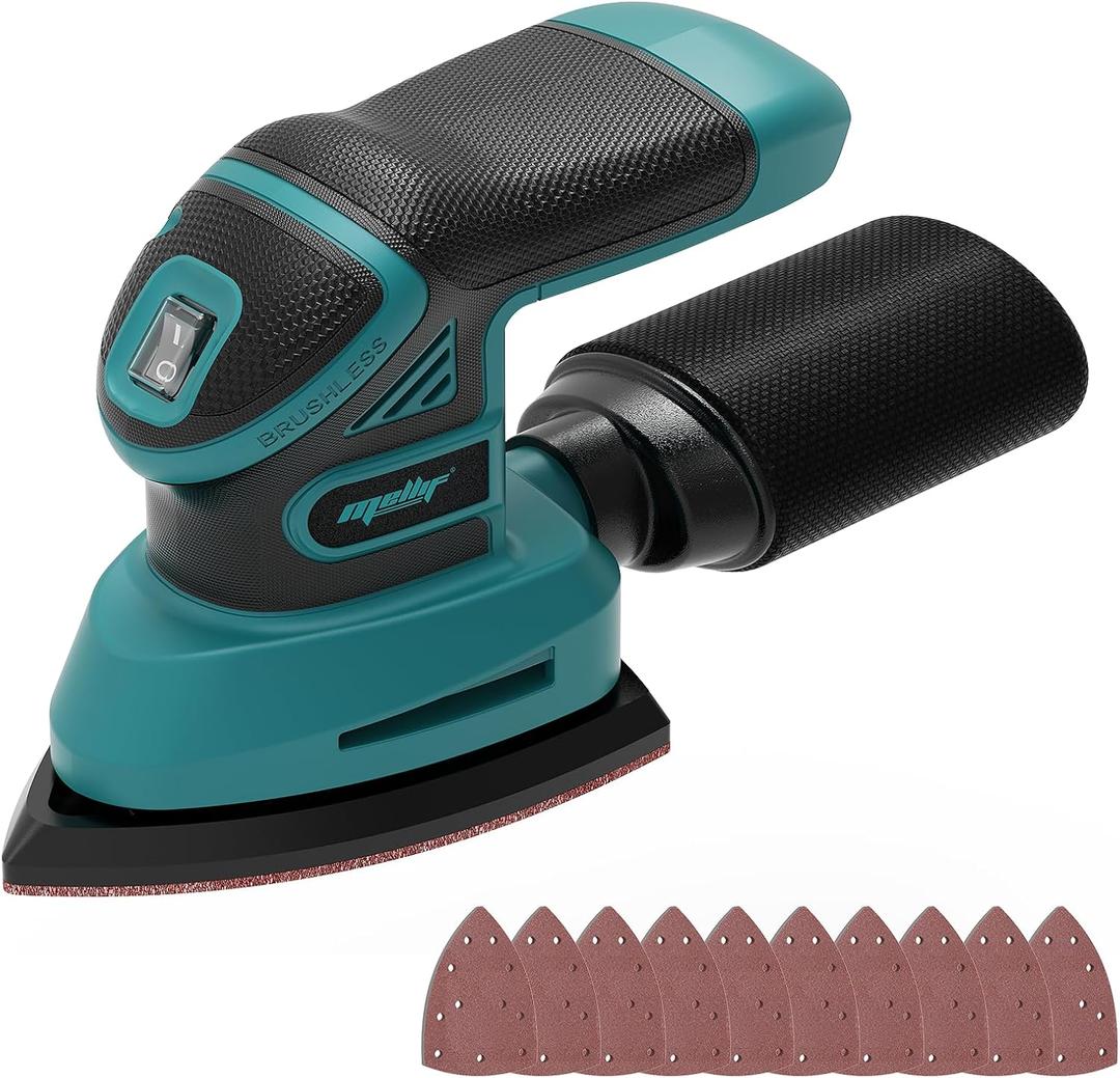 1.9Amp Cordless Detail Sander Compatible with Makita 18v Battery, Dust Collector, Brushless 12,000 OPM Speed, Compact Soft Palm Grip, 10pcs Sanding Pads, 2.0Ah Charger & Battery Kit (Blue)