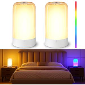 Set of 2 Small Touch Night Table Lamp for Bedroom Bedside Nightstand, Small Spaces Plug in Desk Light for Nursery/Ambient/Kids