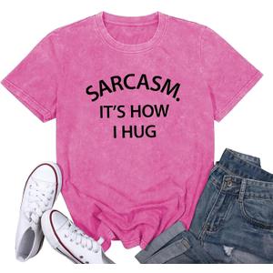 Dauocie Women's Washed Vintage Don't Be A Richard Sarcasm It's How I Hug Print T Shirt (Pink, M)