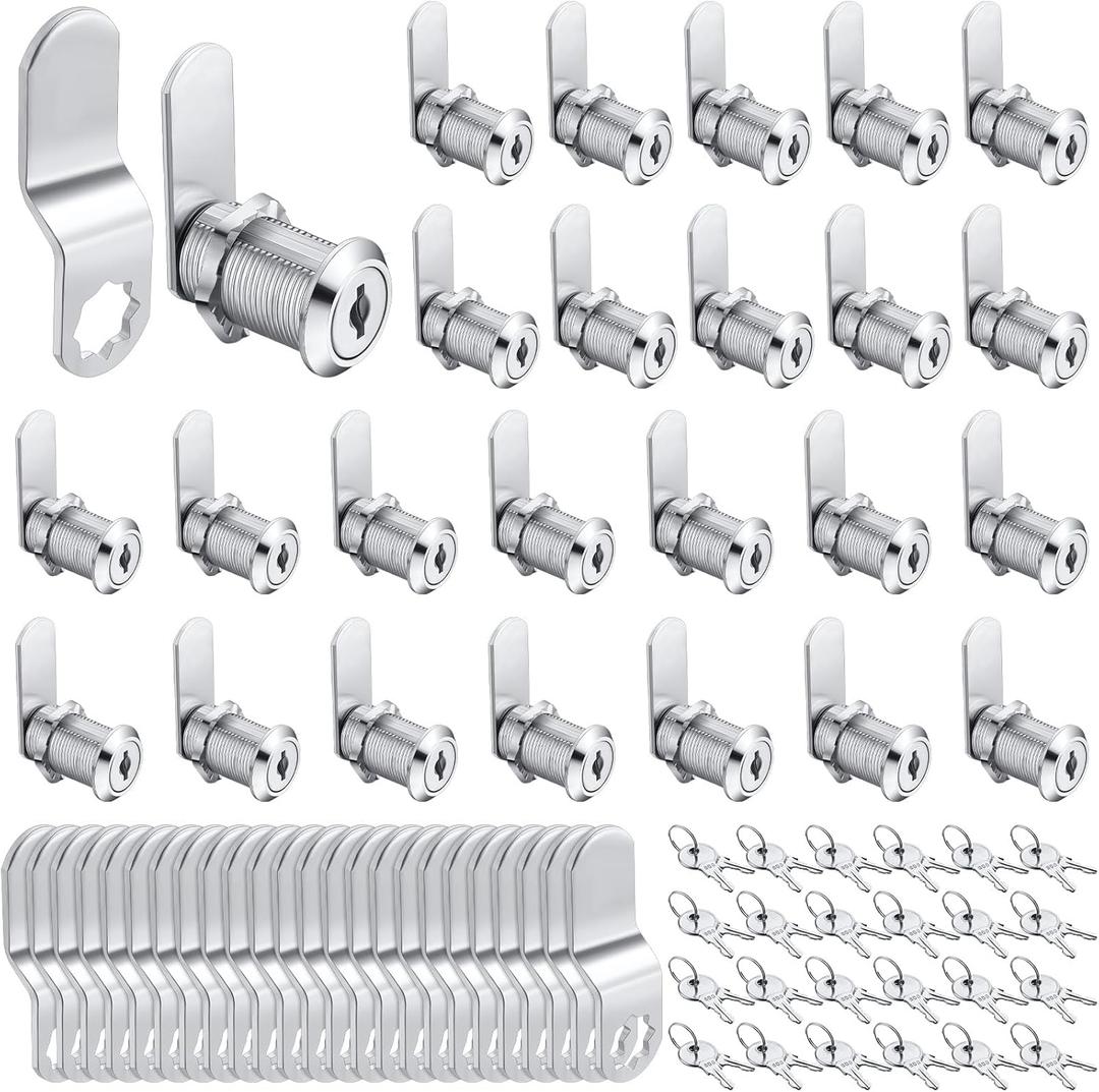 Kenning 24 Sets Cabinet Locks with Keys for Secure Drawer Mailbox RV Storage Box Replacement Lock, Zinc Alloy (1-3/8''Cylinder Length,1.1'' Max Panel Thickness)