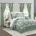 LANCO MODERN LIFESTYLE Sage King Size Comforter Set, 15 Pieces, Damask Jacquard Woven, Bedding Set with Sheets, Room in a Bag, Comforter, Bed Skirt, Pillow Shams and Decor Pillows, Curtains