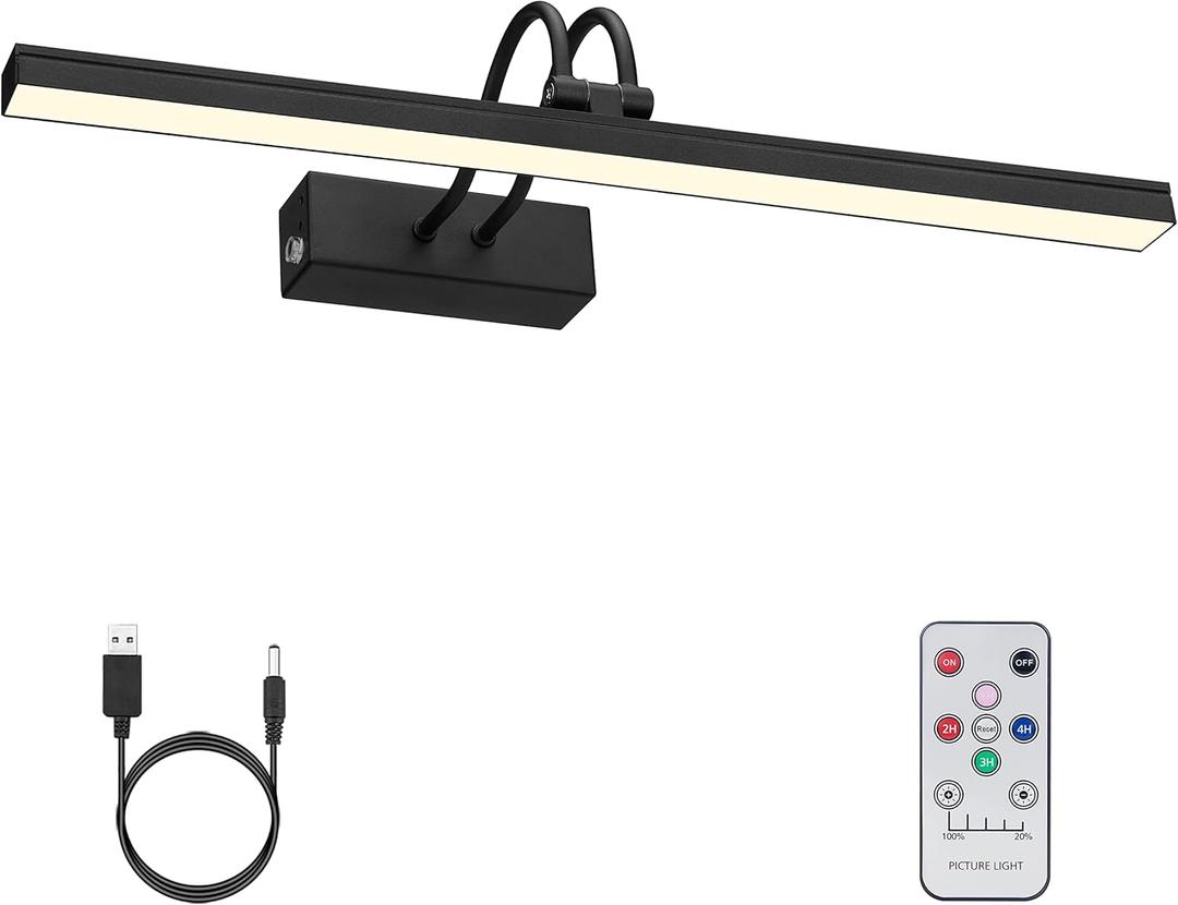 FUNCHDAY Picture Light, Wireless Rechargeable Gallery Light with Remote, 280LM Dimmable Painting Art Lighting Battery Operated, 16" Metal Picture Lights for Wall Art,Paintings,Mirror (Black) (16 Inches)