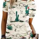 Graphic Shirts for Women Cactus Desert Graphic Tees Short Sleeve Tops (Medium)