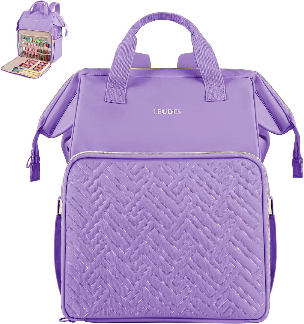 Leudes Knitting Bag Backpack,Yarn Storage Organizer Large Crochet Bag Tote Christmas Gift Yarn Holder Case for Carrying Projects,Knitting Needles (Purple)