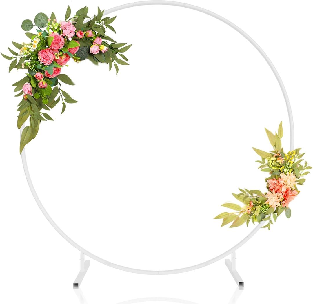 XEAPOMS 7.2ft Round Backdrop Stand, Stable Balloon Arch Stand, Metal Wedding Arch Backdrop Stand Circle Backdrop Stand Frame for Wedding, Birthday Party, Baby Shower Decoration (White)