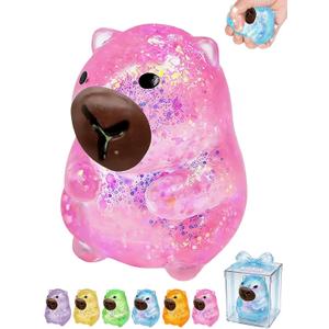 Capybara Squishy Glitter Animal Squeeze Balls Cute Capybara Stress Ball Anxiety Relief Slow Rise Adult Sensory Fidget Tool Gift Sparkling Desk Decor Collectibles Decompression Dough(Pink)