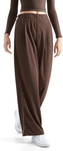SUUKSESS Women Wide Leg Pants Elastic High Waisted Work Pants Flowy Palazzo Pants XS