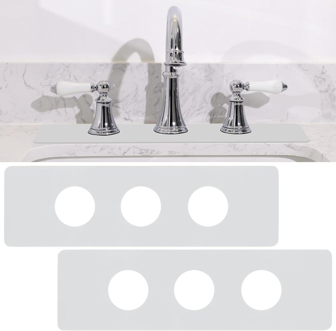 Tioncy 2 Pcs 3 Round Hole Drip Catcher Diatomite Faucet Mat for Kitchen(pre-made 3 Hole) Faucet Mat Splash Catcher Sink for Bathroom Sink(White)