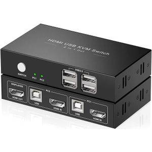 Rybozen KVM Switch HDMI 2 Port Box, 2 Computers Share Keyboard Mouse and HD Monitor,HUD 4K,Support Wireless Keyboard and Mouse Connections