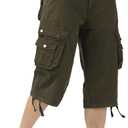 Mens Long Cargo Shorts Elastic Waist Stretch Twill Cotton 3/4 Multi Pockets Below Knee Cargo Shorts for Men (Green)