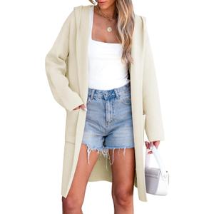 ANRABESS Womens Cardigan Sweater Oversized Coatigan Knitted Hooded Coat 2025 Fall Outfits Outwear (Small, White)