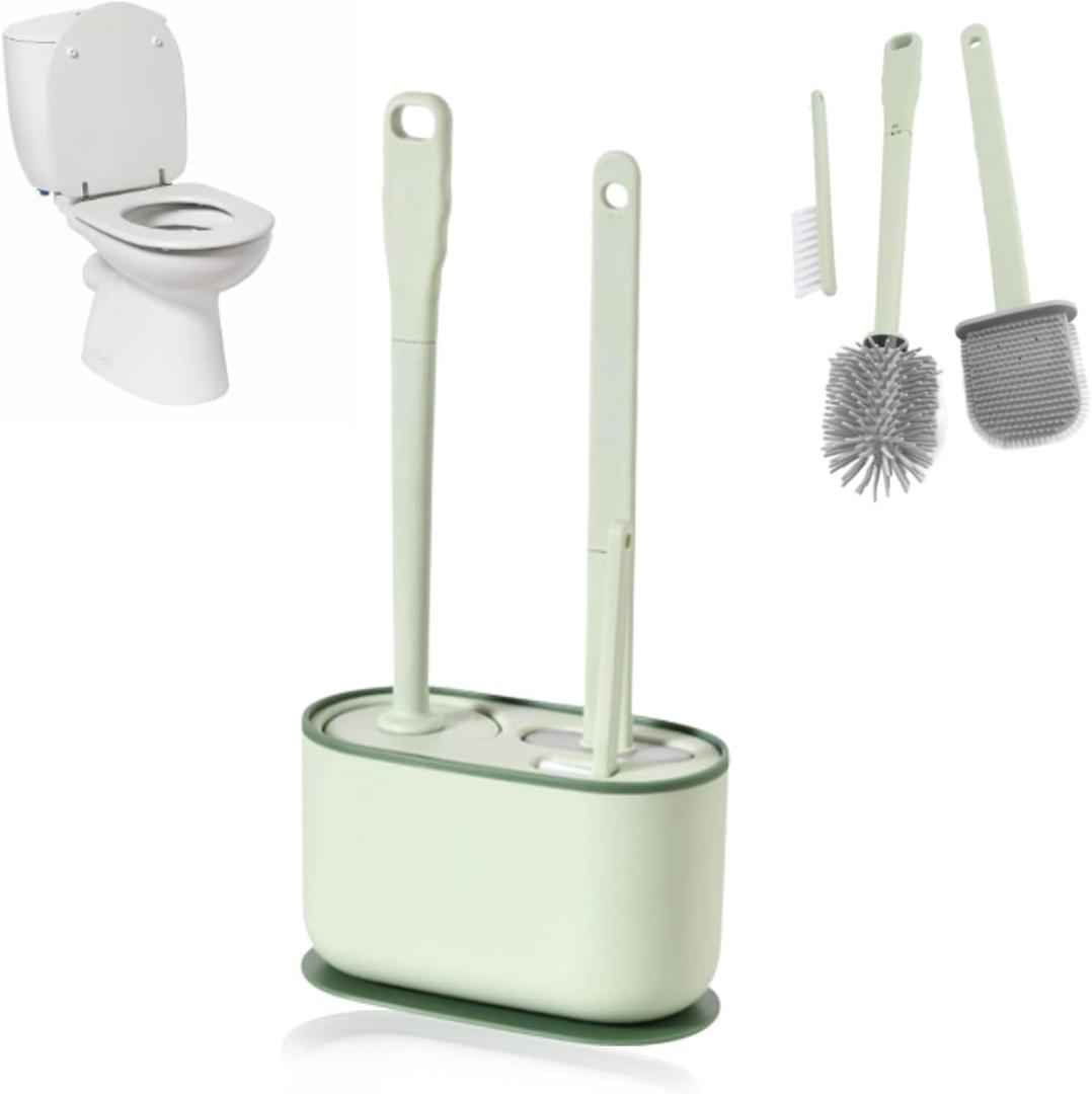 Cyrank Toilet Brush and Holder, Toilet Bowl Brush with Caddy Bathroom Stiff Bristles Toilet Scrub Brush Toilet Bowl Brush Holder Set Deep Cleaning Toilet Cleaner Scrubber Under Rim(Greens)