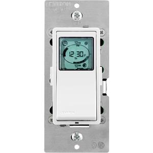 Leviton Decora Programmable and Astronomical Timer Switch for Lights and Motor Loads, Neutral Wire Required, Single Pole or 3Way, VPT241PZ, White with Ivory and Light Almond Faceplates